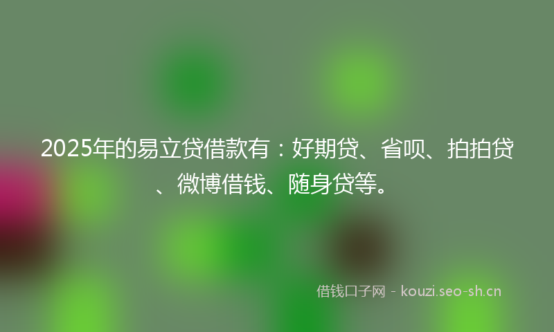 2025年的易立贷借款有：好期贷、省呗、拍拍贷、微博借钱、随身贷等。