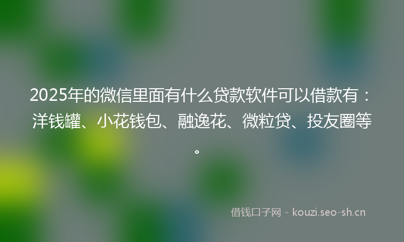 2025年的微信里面有什么贷款软件可以借款有：洋钱罐、小花钱包、融逸花、微粒贷、投友圈等。
