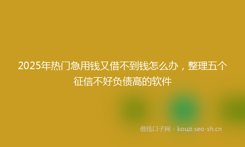 2025年热门急用钱又借不到钱怎么办，整理五个征信不好负债高的软件