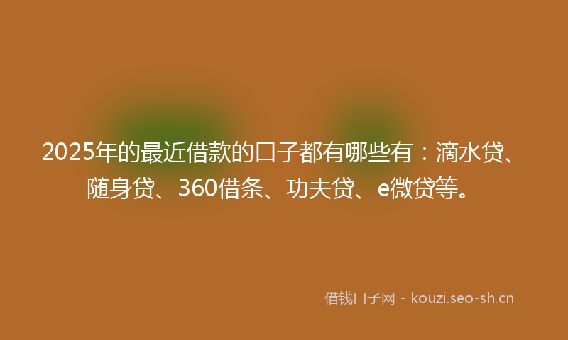 2025年的最近借款的口子都有哪些有：滴水贷、随身贷、360借条、功夫贷、e微贷等。
