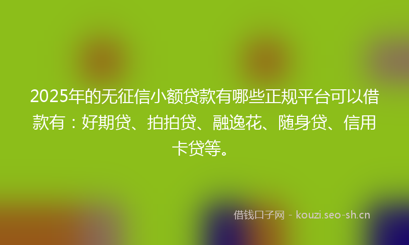 2025年的无征信小额贷款有哪些正规平台可以借款有:好期贷、拍拍贷、融逸花、随身贷、信用卡贷等。
