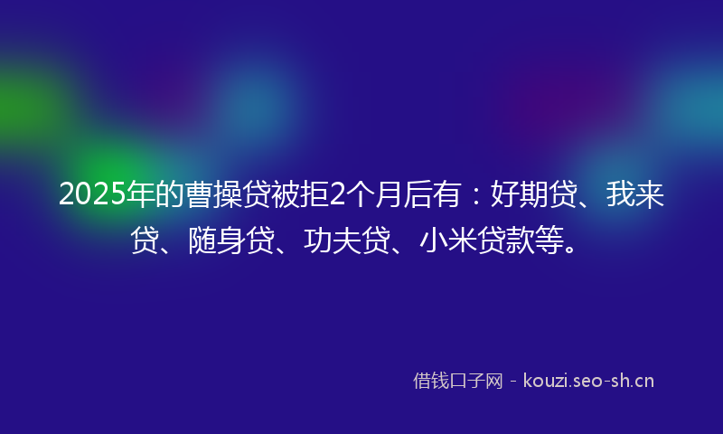 2025年的曹操贷被拒2个月后有:好期贷、我来贷、随身贷、功夫贷、小米贷款等。