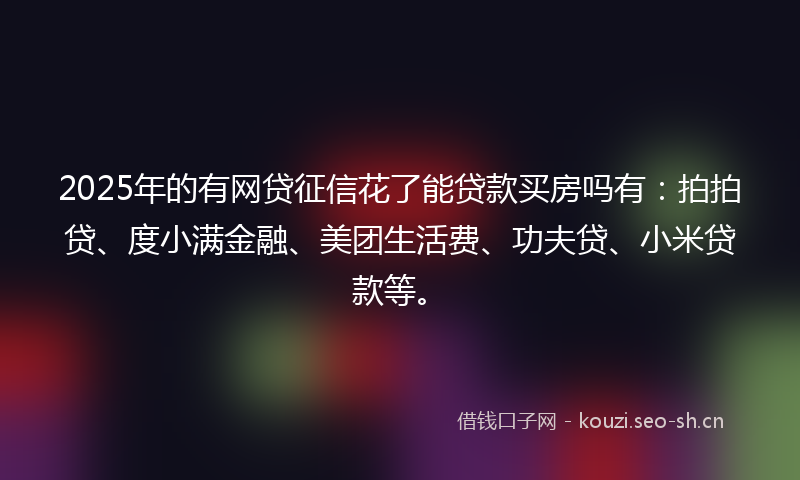 2025年的有网贷征信花了能贷款买房吗有：拍拍贷、度小满金融、美团生活费、功夫贷、小米贷款等。