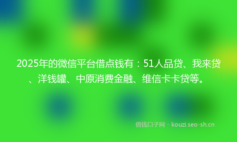 2025年的微信平台借点钱有：51人品贷、我来贷、洋钱罐、中原消费金融、维信卡卡贷等。