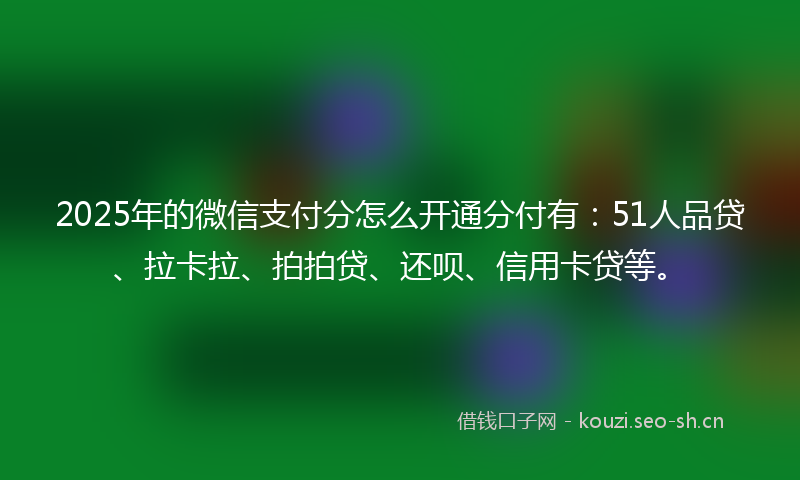 2025年的微信支付分怎么开通分付有：51人品贷、拉卡拉、拍拍贷、还呗、信用卡贷等。