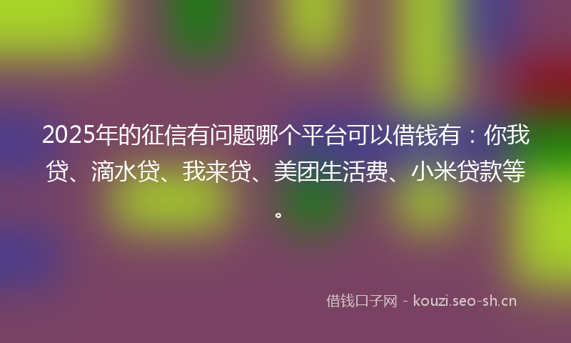 2025年的征信有问题哪个平台可以借钱有：你我贷、滴水贷、我来贷、美团生活费、小米贷款等。