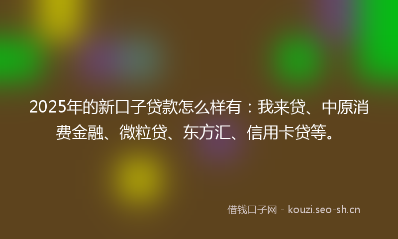2025年的新口子贷款怎么样有：我来贷、中原消费金融、微粒贷、东方汇、信用卡贷等。