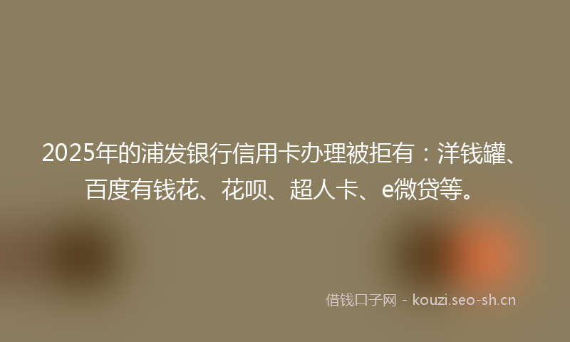 2025年的浦发银行信用卡办理被拒有：洋钱罐、百度有钱花、花呗、超人卡、e微贷等。