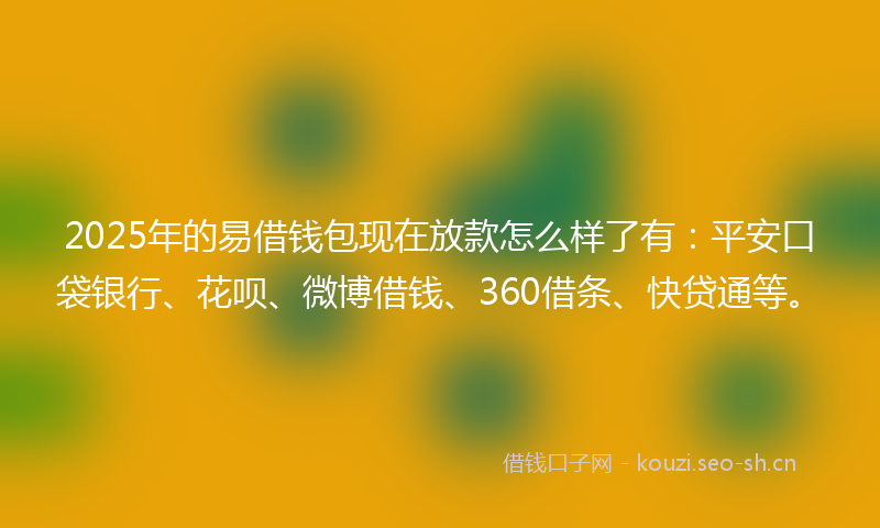 2025年的易借钱包现在放款怎么样了有：平安口袋银行、花呗、微博借钱、360借条、快贷通等。