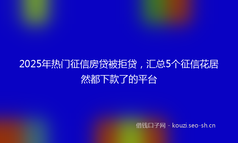 2025年热门征信房贷被拒贷，汇总5个征信花居然都下款了的平台
