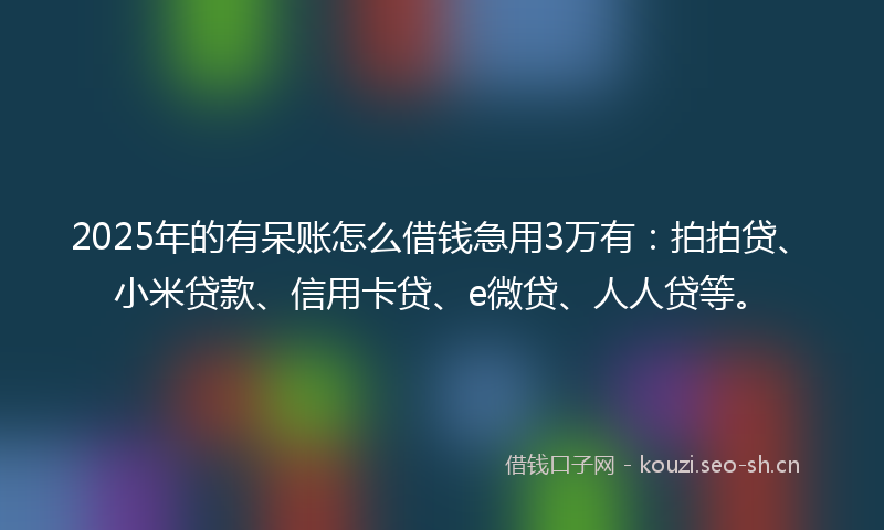 2025年的有呆账怎么借钱急用3万有：拍拍贷、小米贷款、信用卡贷、e微贷、人人贷等。