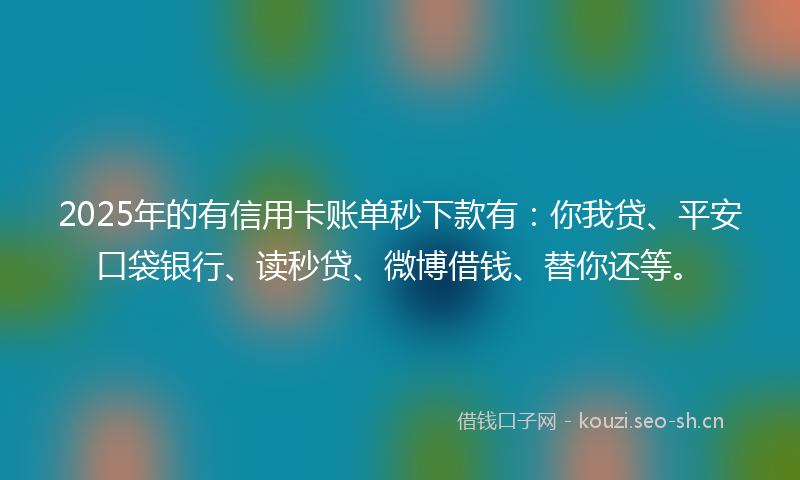 2025年的有信用卡账单秒下款有：你我贷、平安口袋银行、读秒贷、微博借钱、替你还等。