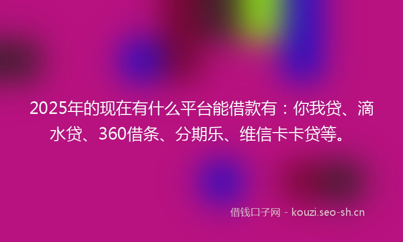 2025年的现在有什么平台能借款有:你我贷、滴水贷、360借条、分期乐、维信卡卡贷等。