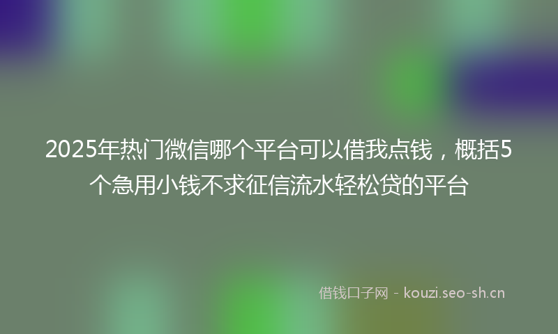 2025年热门微信哪个平台可以借我点钱,概括5个急用小钱不求征信流水轻松贷的平台