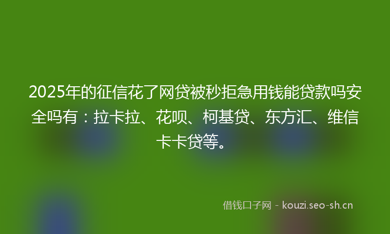 2025年的征信花了网贷被秒拒急用钱能贷款吗安全吗有：拉卡拉、花呗、柯基贷、东方汇、维信卡卡贷等。
