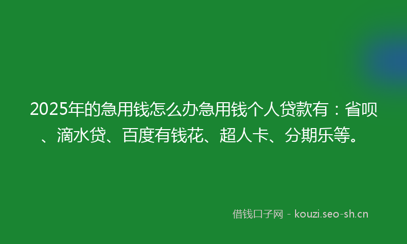 2025年的急用钱怎么办急用钱个人贷款有：省呗、滴水贷、百度有钱花、超人卡、分期乐等。
