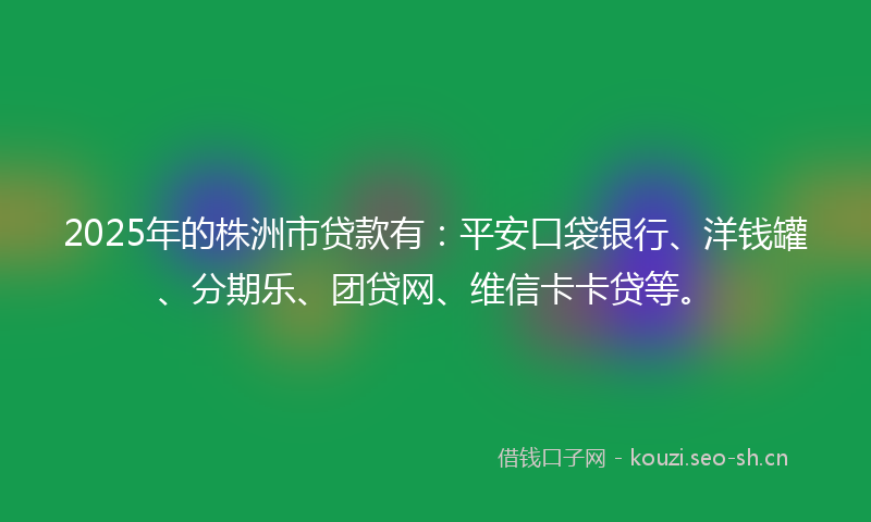 2025年的株洲市贷款有:平安口袋银行、洋钱罐、分期乐、团贷网、维信卡卡贷等。