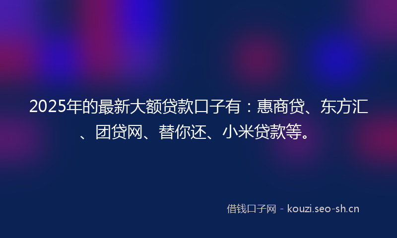2025年的最新大额贷款口子有：惠商贷、东方汇、团贷网、替你还、小米贷款等。