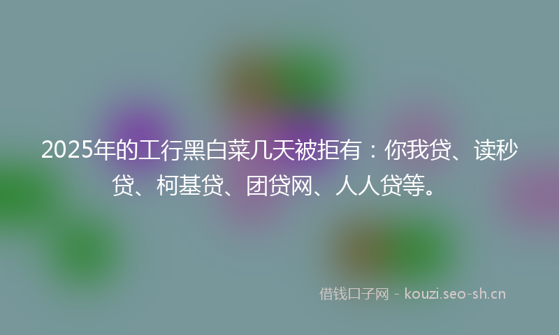 2025年的工行黑白菜几天被拒有：你我贷、读秒贷、柯基贷、团贷网、人人贷等。