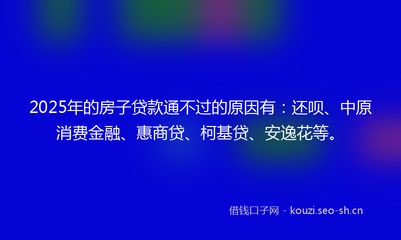 2025年的房子贷款通不过的原因有：还呗、中原消费金融、惠商贷、柯基贷、安逸花等。