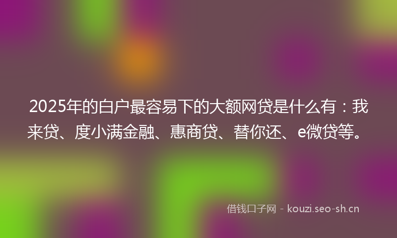 2025年的白户最容易下的大额网贷是什么有：我来贷、度小满金融、惠商贷、替你还、e微贷等。