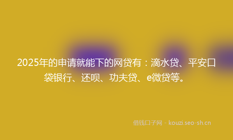 2025年的申请就能下的网贷有：滴水贷、平安口袋银行、还呗、功夫贷、e微贷等。