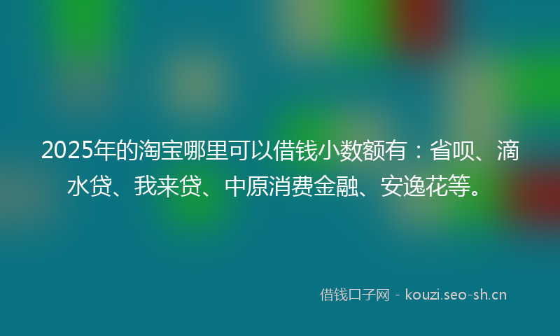 2025年的淘宝哪里可以借钱小数额有：省呗、滴水贷、我来贷、中原消费金融、安逸花等。