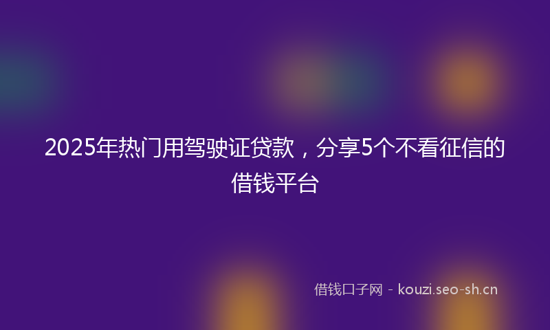 2025年热门用驾驶证贷款，分享5个不看征信的借钱平台
