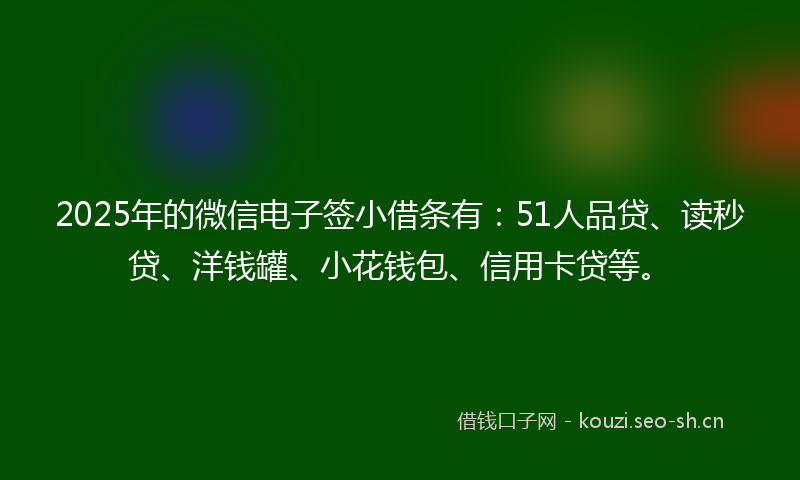 2025年的微信电子签小借条有：51人品贷、读秒贷、洋钱罐、小花钱包、信用卡贷等。