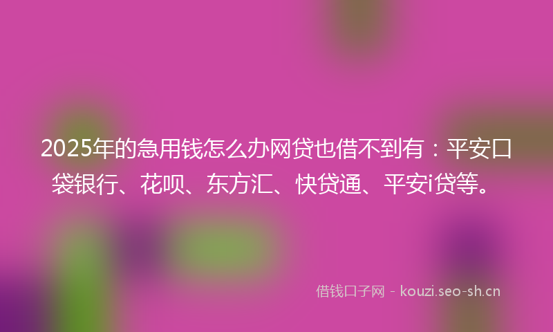 2025年的急用钱怎么办网贷也借不到有：平安口袋银行、花呗、东方汇、快贷通、平安i贷等。