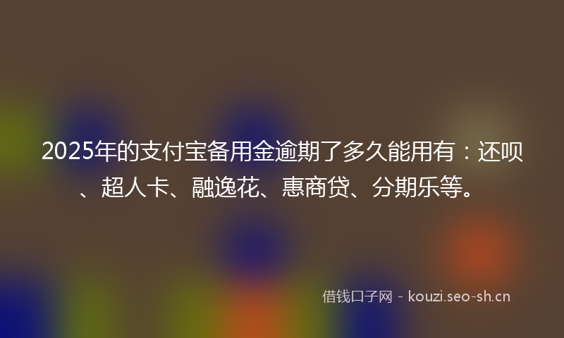 2025年的支付宝备用金逾期了多久能用有：还呗、超人卡、融逸花、惠商贷、分期乐等。