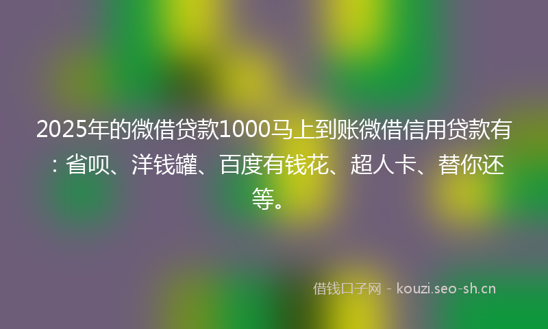 2025年的微借贷款1000马上到账微借信用贷款有:省呗、洋钱罐、百度有钱花、超人卡、替你还等。