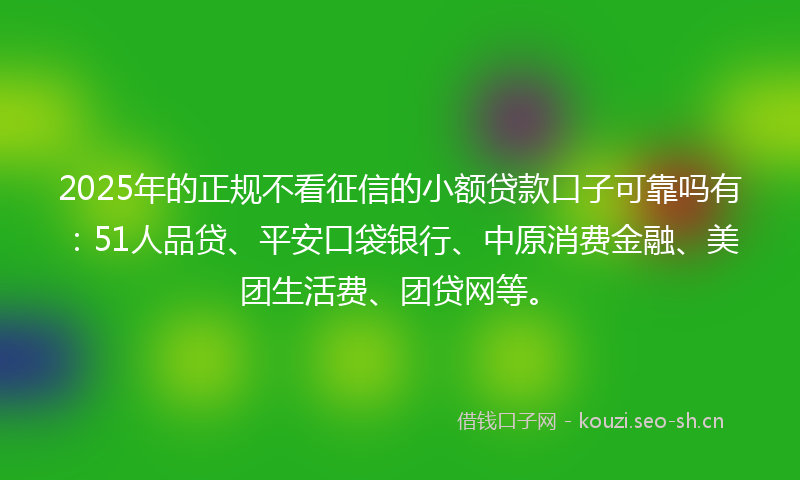2025年的正规不看征信的小额贷款口子可靠吗有：51人品贷、平安口袋银行、中原消费金融、美团生活费、团贷网等。
