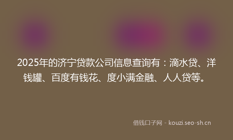 2025年的济宁贷款公司信息查询有：滴水贷、洋钱罐、百度有钱花、度小满金融、人人贷等。