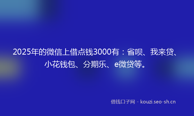 2025年的微信上借点钱3000有：省呗、我来贷、小花钱包、分期乐、e微贷等。