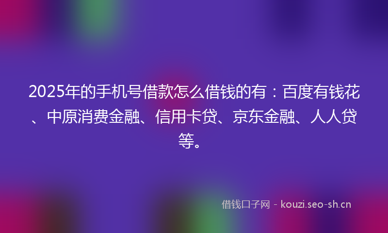 2025年的手机号借款怎么借钱的有：百度有钱花、中原消费金融、信用卡贷、京东金融、人人贷等。