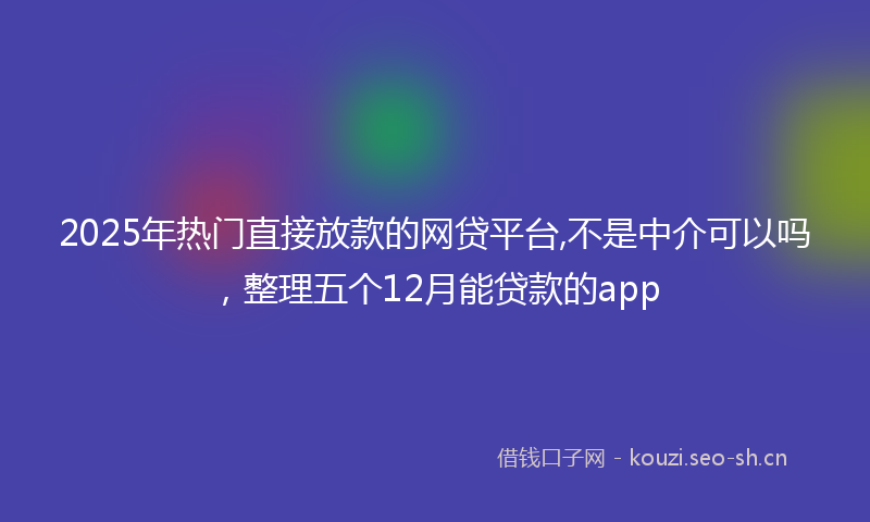 2025年热门直接放款的网贷平台,不是中介可以吗，整理五个12月能贷款的app