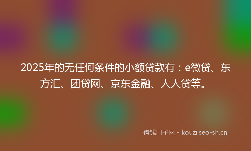 2025年的无任何条件的小额贷款有：e微贷、东方汇、团贷网、京东金融、人人贷等。