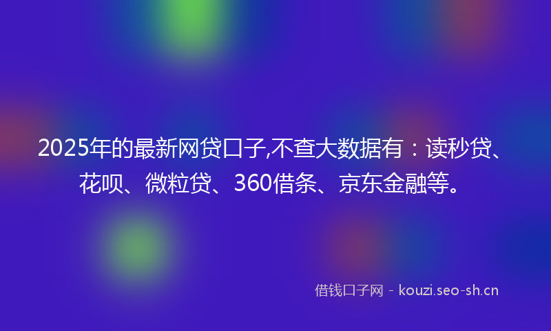 2025年的最新网贷口子,不查大数据有：读秒贷、花呗、微粒贷、360借条、京东金融等。
