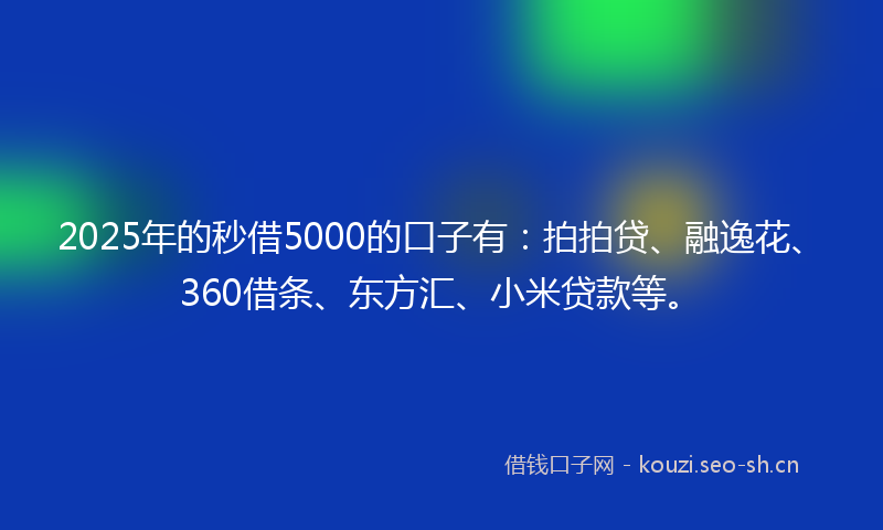 2025年的秒借5000的口子有：拍拍贷、融逸花、360借条、东方汇、小米贷款等。