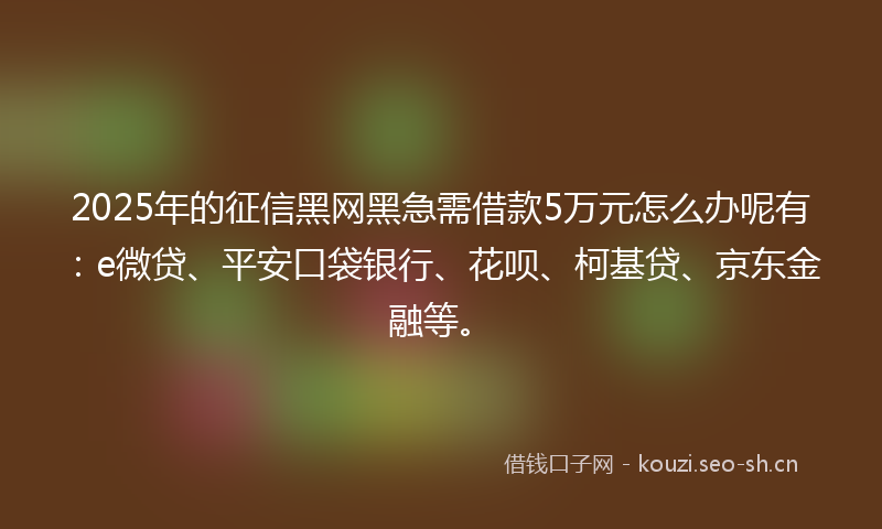 2025年的征信黑网黑急需借款5万元怎么办呢有：e微贷、平安口袋银行、花呗、柯基贷、京东金融等。