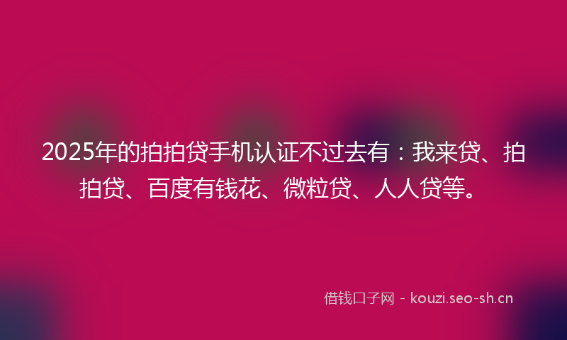 2025年的拍拍贷手机认证不过去有：我来贷、拍拍贷、百度有钱花、微粒贷、人人贷等。