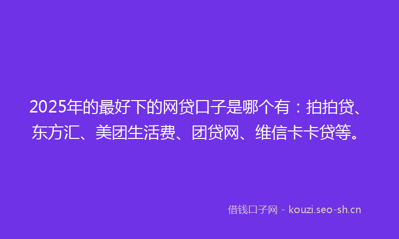 2025年的最好下的网贷口子是哪个有：拍拍贷、东方汇、美团生活费、团贷网、维信卡卡贷等。