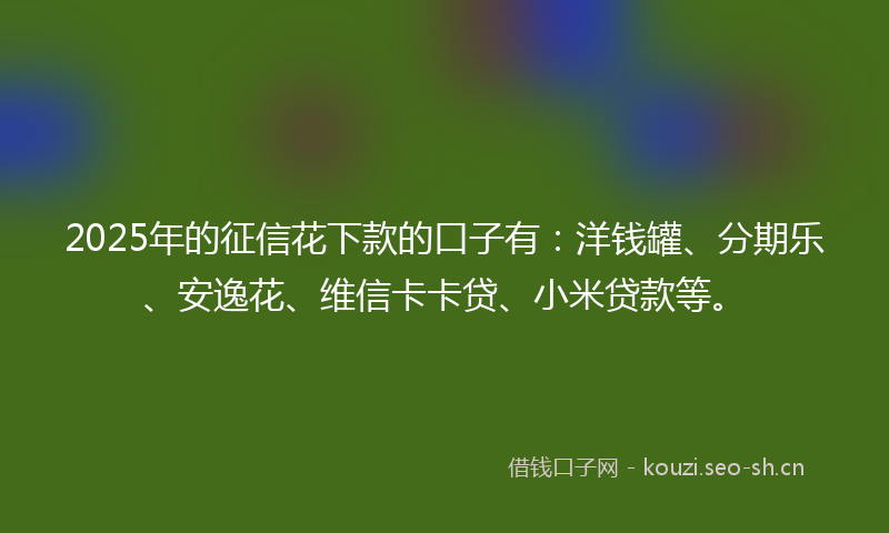 2025年的征信花下款的口子有：洋钱罐、分期乐、安逸花、维信卡卡贷、小米贷款等。