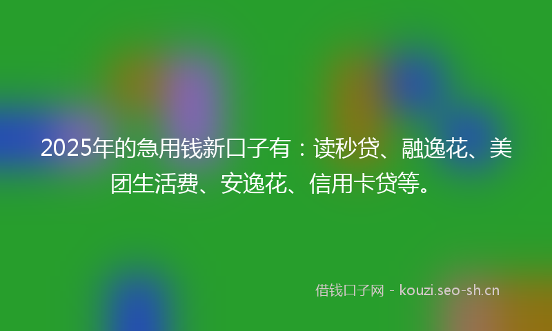 2025年的急用钱新口子有：读秒贷、融逸花、美团生活费、安逸花、信用卡贷等。