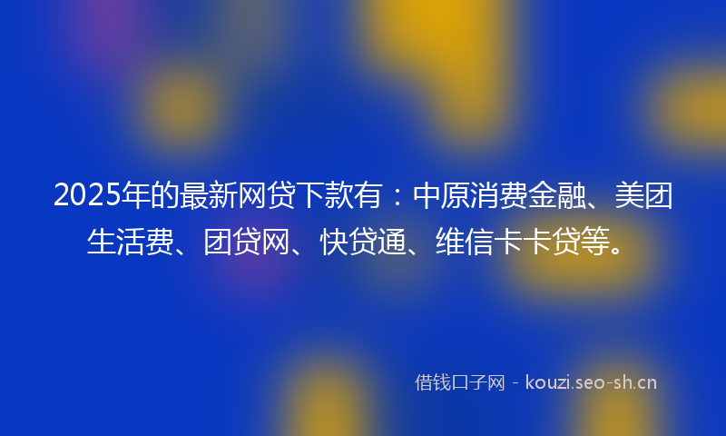 2025年的最新网贷下款有：中原消费金融、美团生活费、团贷网、快贷通、维信卡卡贷等。