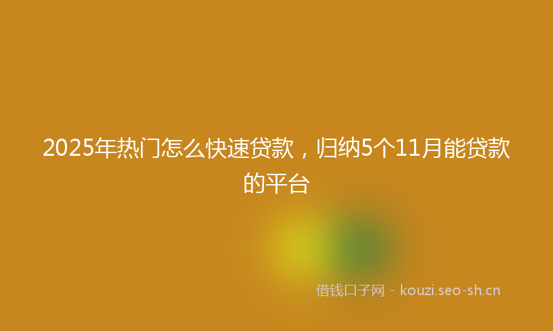 2025年热门怎么快速贷款，归纳5个11月能贷款的平台