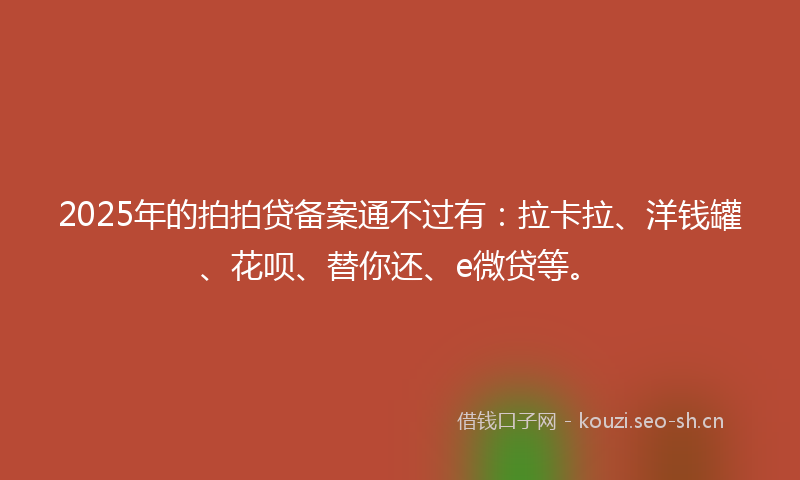 2025年的拍拍贷备案通不过有：拉卡拉、洋钱罐、花呗、替你还、e微贷等。