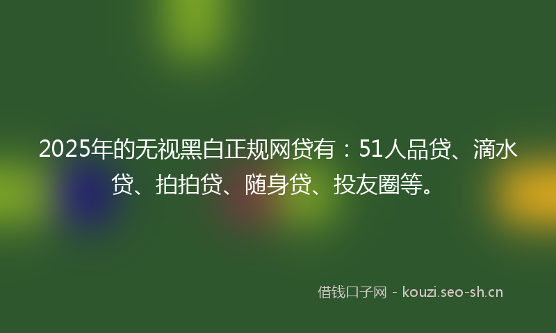 2025年的无视黑白正规网贷有:51人品贷、滴水贷、拍拍贷、随身贷、投友圈等。