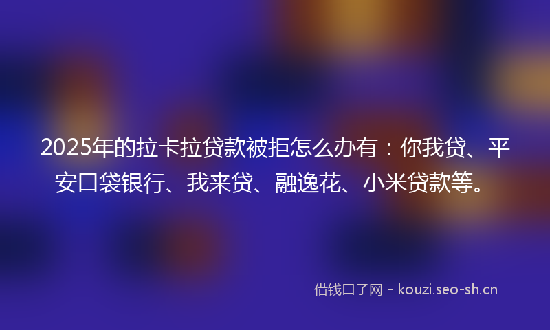2025年的拉卡拉贷款被拒怎么办有：你我贷、平安口袋银行、我来贷、融逸花、小米贷款等。